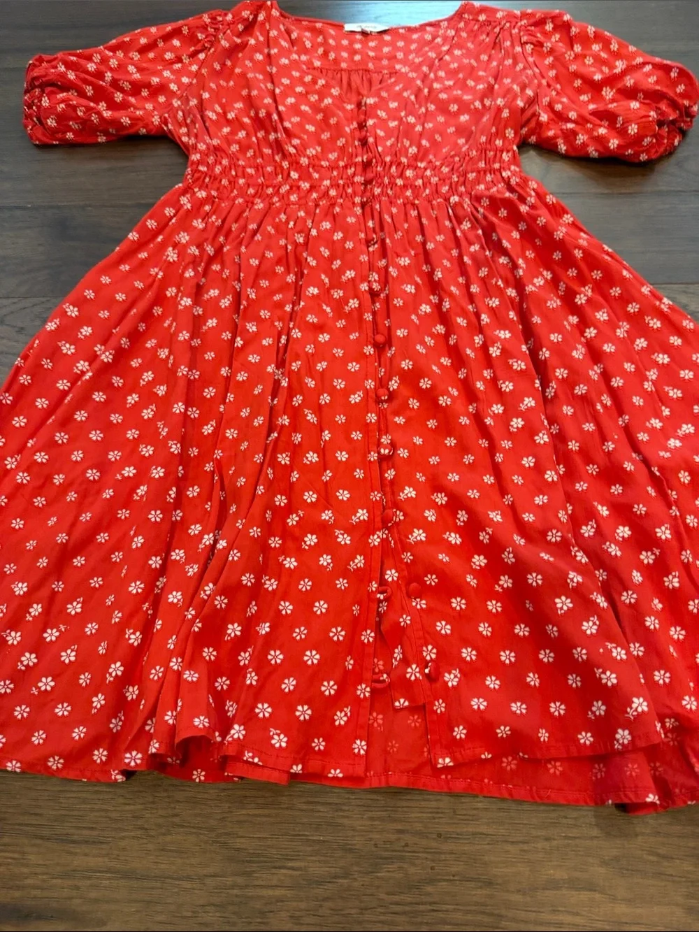 MADEWELL Puff Sleeve Buttonfront Retro Mini Dress In Bandana Red Medium - C1-100